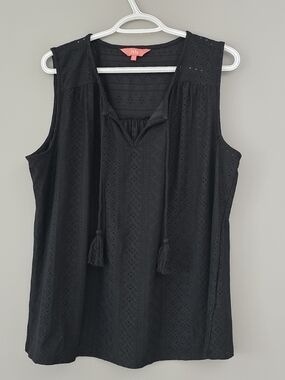 Black Eyelet Tassel Tank Top